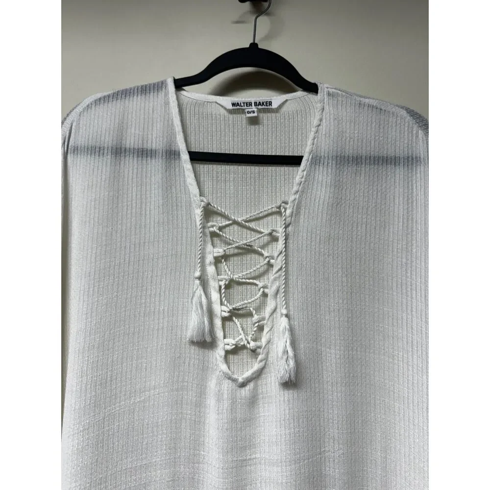 WALTER BAKER Fringe Acapulco Kaftan Swim Cover Up, Ivory, OS